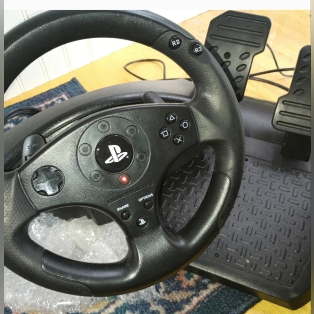 Playstation 3, steering pedals, games, and more.